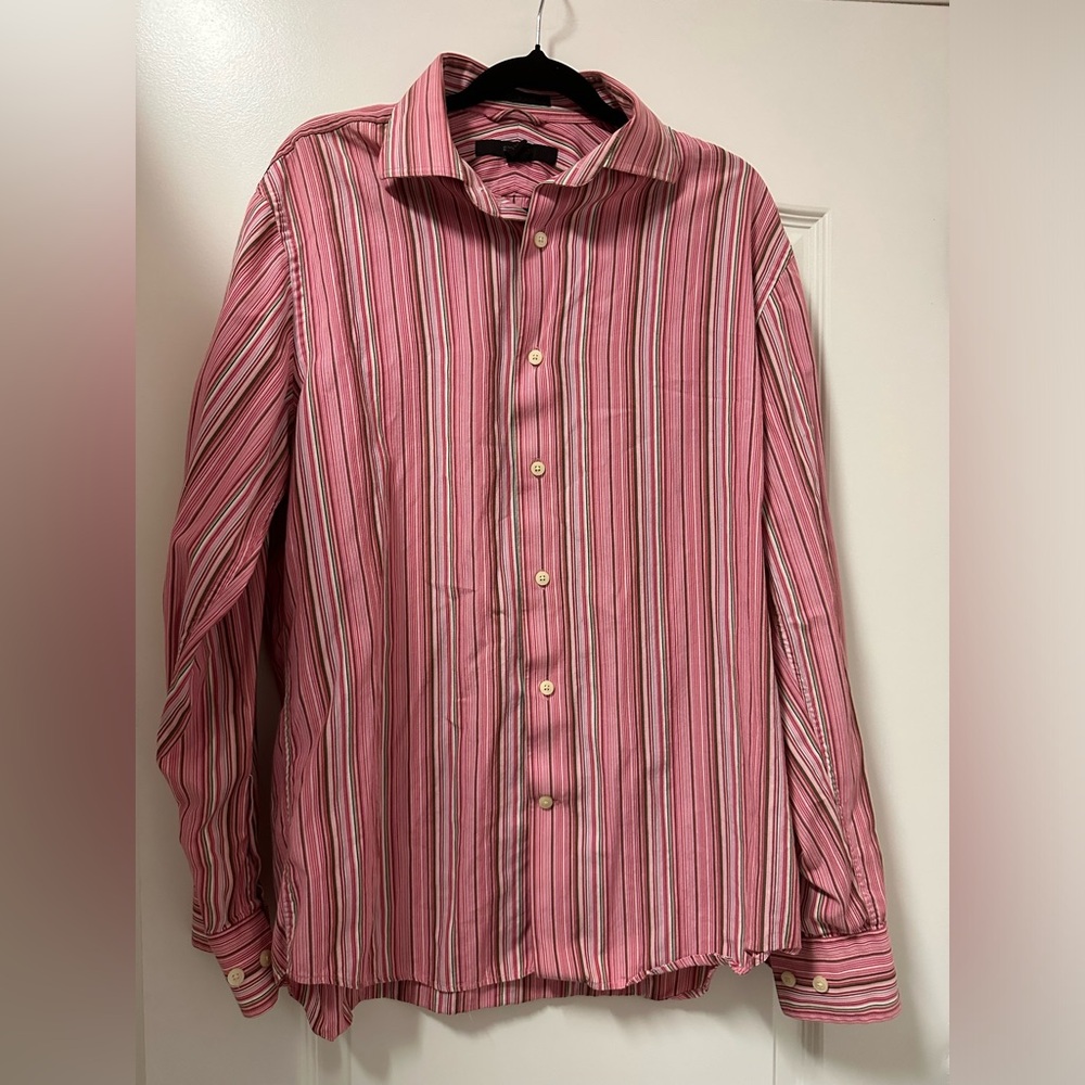 Express Men's Pink Red Multi-Stripe Button-Down Shirt Classic Fit 100% Cotton M